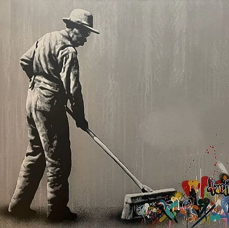 Street-Art "Sweeper" (2016) von Martin Whatson, Limitierte Auflage auf Leinwand