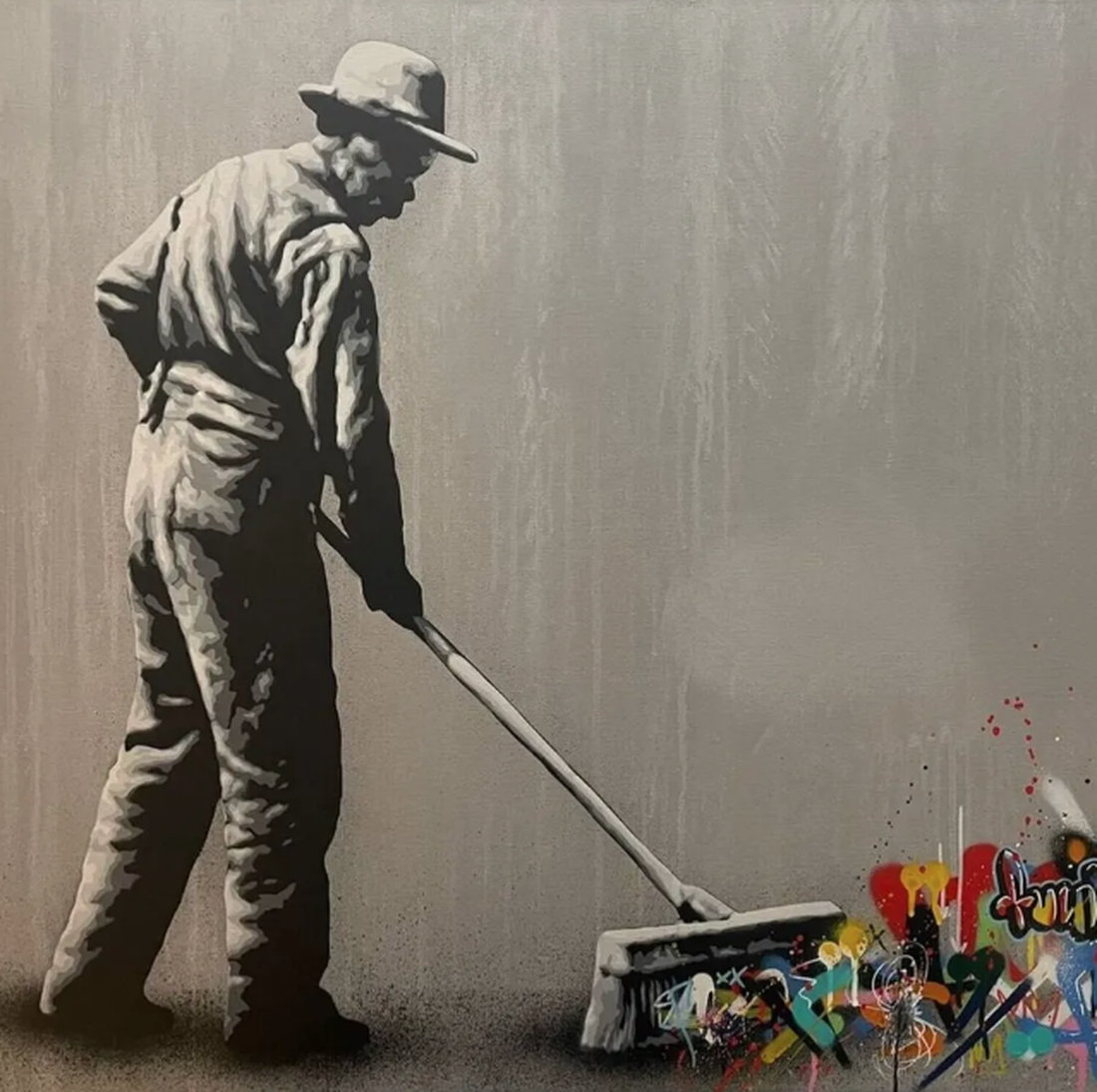 Street art &quot;Sweeper&quot; (2016) by Martin Whatson, limited edition on canvas