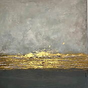 Abstraktes Acrylgemälde "Celestial music" (2024) von Brigitte Dravet, vergoldet auf Leinwand