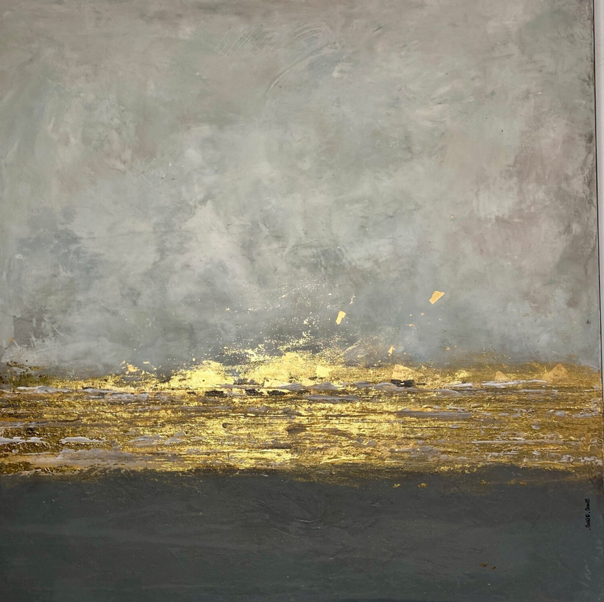 Abstract acrylic painting &quot;Celestial Music&quot; (2024) by Brigitte Dravet, gold -plated on canvas