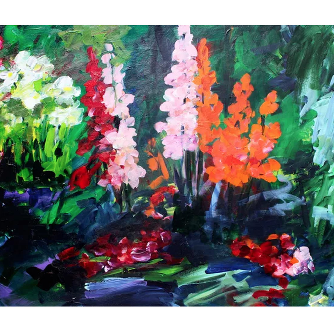 Acrylic painting &quot;In the Garden&quot; (2021) by Roswitha Schumacher-Kuckelkorn
