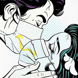 Gesellschaftskritisches Pop-Art „Romance“ von Street-Artist D*Face, limitierte Farblithographie