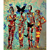 Pop Art Print "Butterfly Girls" von Thomas Dellert, limitierter Giclée-Druck auf Papier