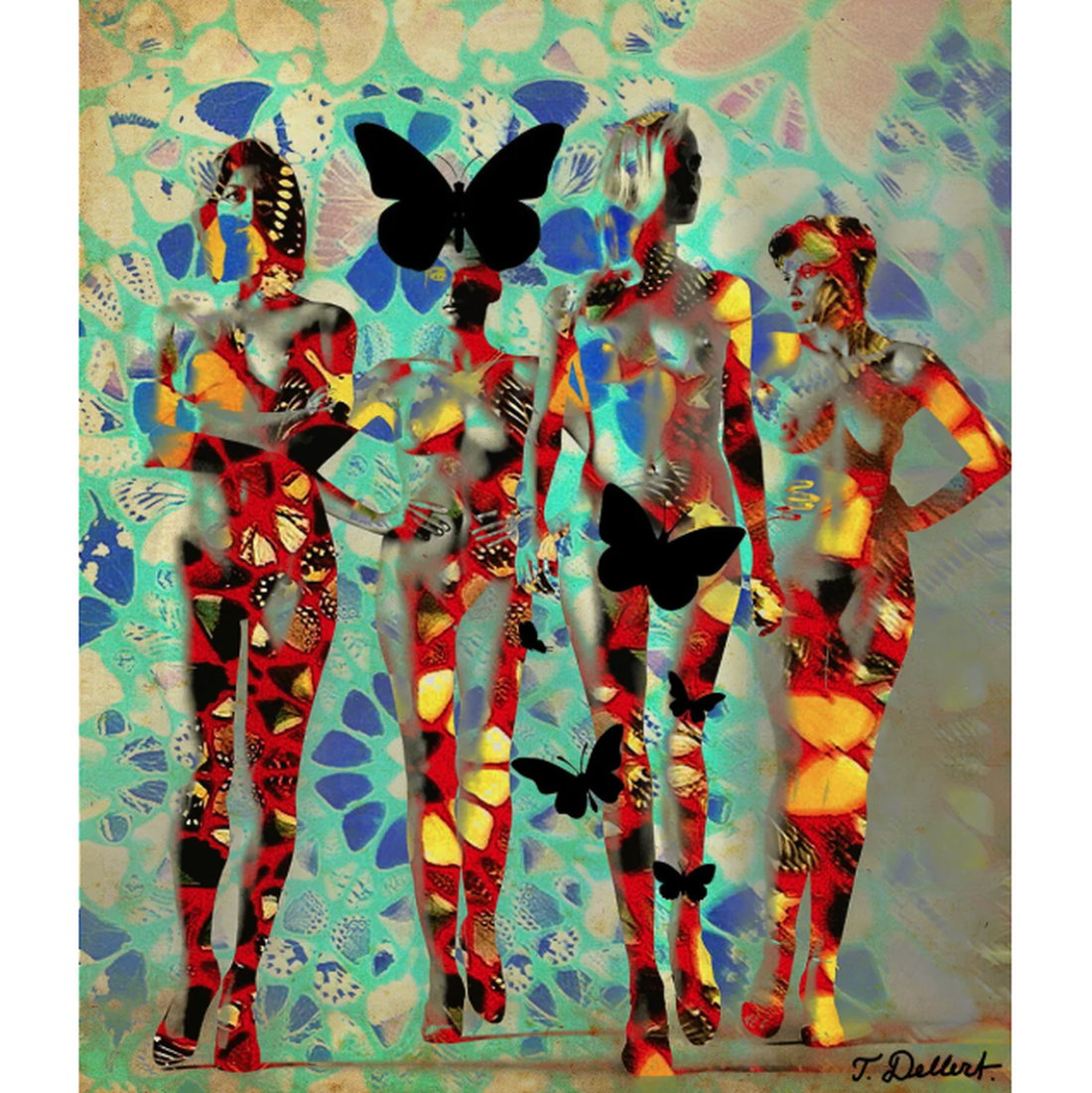 Pop Art Print "Butterfly Girls" von Thomas Dellert, limitierter Giclée-Druck auf Papier