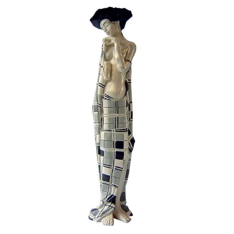 Erotische Kunst - Sinnliche Aktmalerei und ästhetische Skulpturen Kunstwerke 20. jahrhundert Jugendstil-Figur „Gerti Schiele in kariertem Tuch“ (1908/09) von Egon Schiele