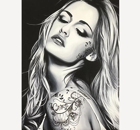 Acrylgemälde "Tattoo Woman Portrait" (2020) von Glenys Flint