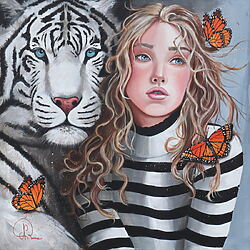 Symbolic acrylic painting &quot;Rêverie du Bengale&quot; (2024) by Nathalie Roure