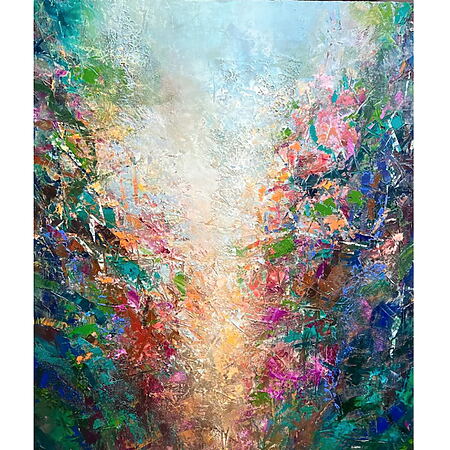 Abstrakte Ölmalerei "Burst of joy" (2025) von Dini Christoforou