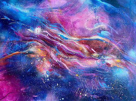Intuitive Malerei "Ocean Soul" (2024) von Zuzana Freyja, Acryl+Spray auf Leinwand