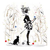 "The Cat and Nicole" (2020) von Artemisia, Tuschezeichnung im Art déco Stil