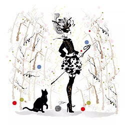 "The Cat and Nicole" (2020) von Artemisia, Tuschezeichnung im Art déco Stil
