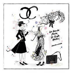 "Coco Chanel - Mademoiselle" (2020) von Artemisia, Tuschezeichnung im Art déco Stil