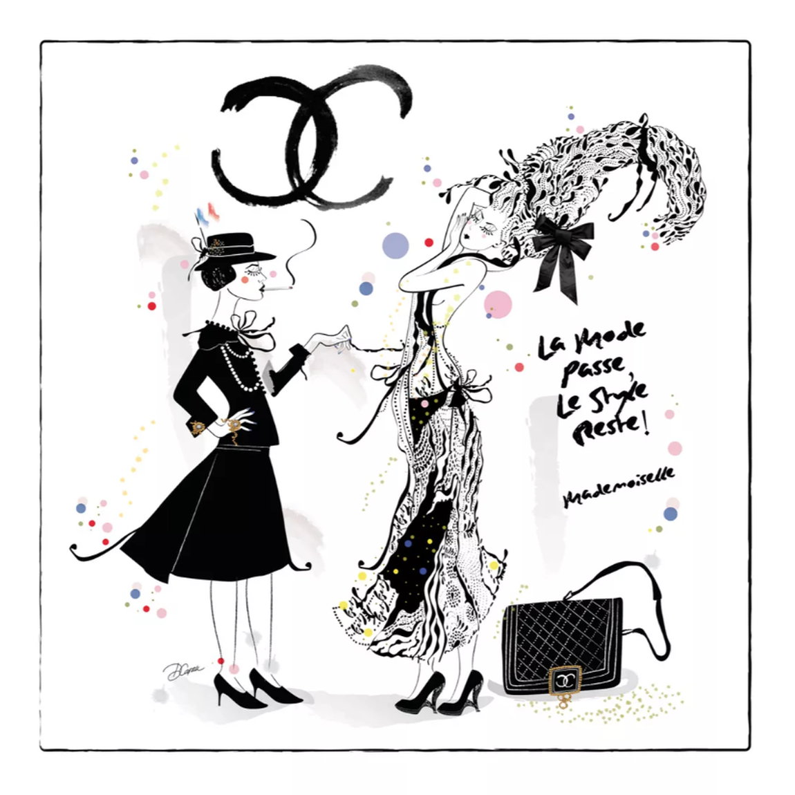 "Coco Chanel - Mademoiselle" (2020) von Artemisia, Tuschezeichnung im Art déco Stil