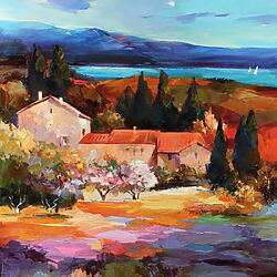 Landscape painting &quot;A garden on the lagoon&quot; (2021) by Tetiana BOND