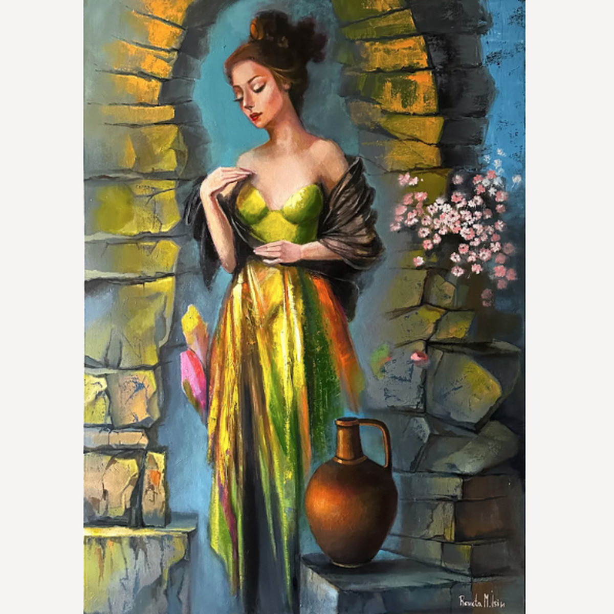 Peinture à l&#39;huile sensuelle « Le secret des pierres » (2025) de Reneta Isin