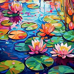 Bekijk kunstwerken Kleurrijk acrylschilderij “Waterlelies II” (2025) van Kosta Morr