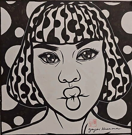 Pop-Art Tuschezeichnung „Fille" von Yayoi Kusama, handsigniertes Unikat