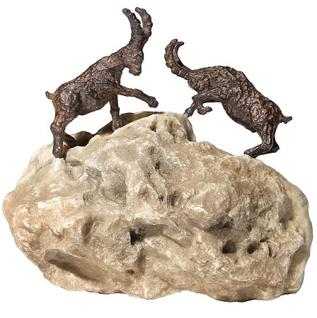 Paire de sculptures « Bouquetins » sur pierre par Birgit Stauch, métal/fonte d'art