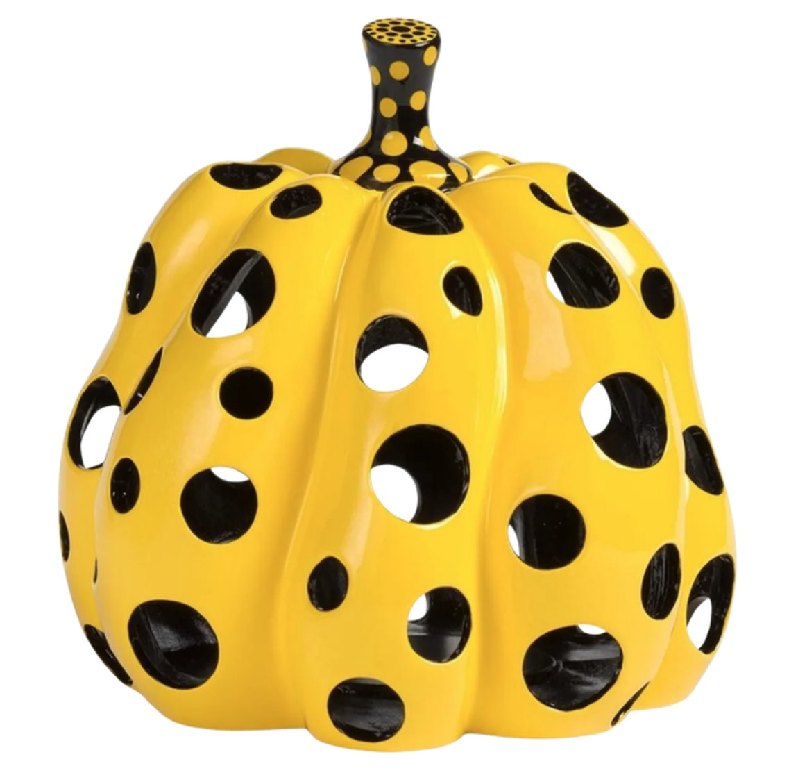Handbemalte Figur „Pumpkin" (2025) von Yayoi Kusama, Zinklegierung mit perforierten Punkten, limitierte Edition