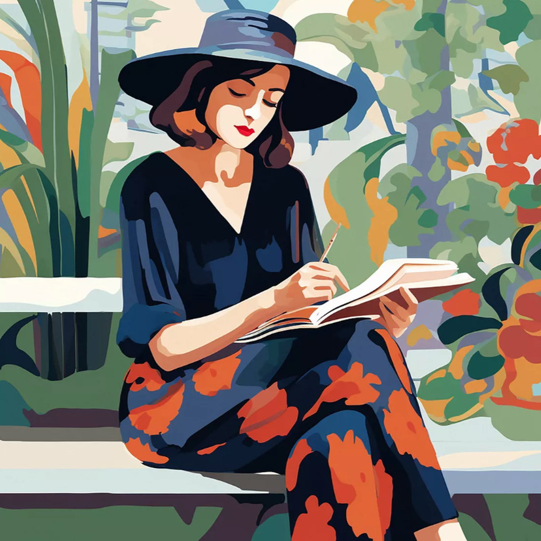 Peinture acrylique « Dessin dans le jardin » (2025) de Kosta Morr