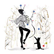 „Cinzia and her Cat“ (2025) von Artemisia, limitierter Offset-Druck im Art déco Stil