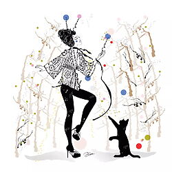 “Cinzia and her Cat” (2025) by Artemisia, limited offset print in Art Deco style