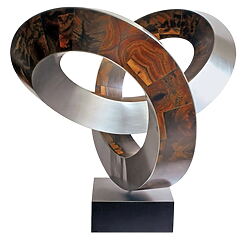 Abstract sculpture &quot;Bimedion L&quot; (2024) by Nikolaus Weiler, unique piece made of stainless steel and Senna wood