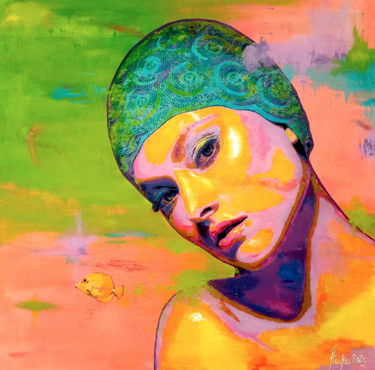 Peinture acrylique « La Baigneuse III - fragile » (2025) de su sea