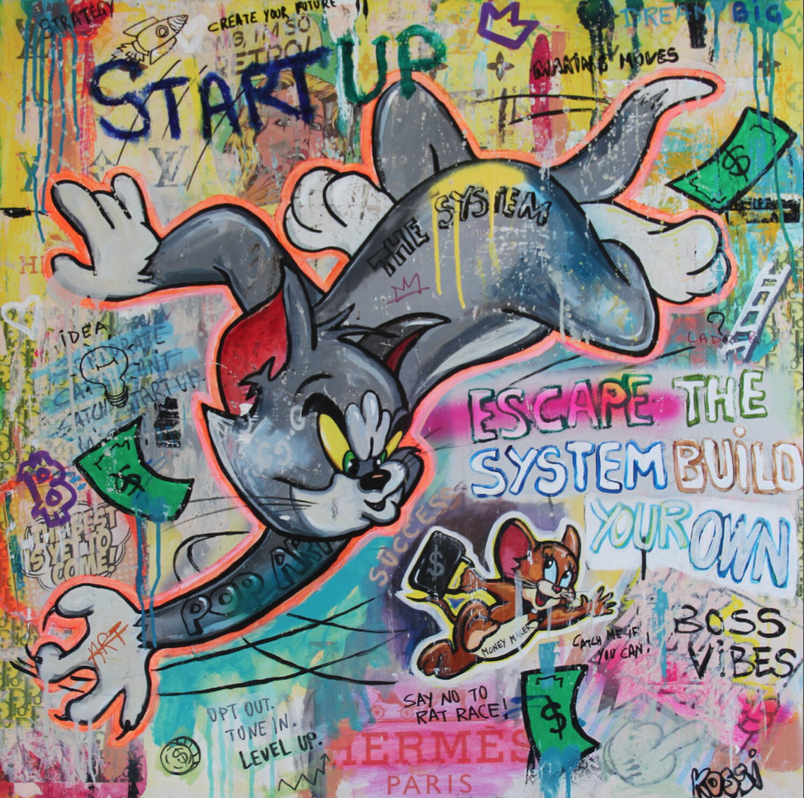 Street art painting &quot;Escape the System&quot; (2025) by Kristin Kossi