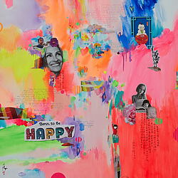 Abstract mixed media painting &quot;Born to be happy&quot; (2024) by Xiaoyang Galas