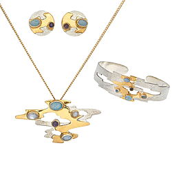 Kunstfertiges Schmuckset "Monet Reflections", 925er-Sterlingsilber teilvergoldet, Mondstein