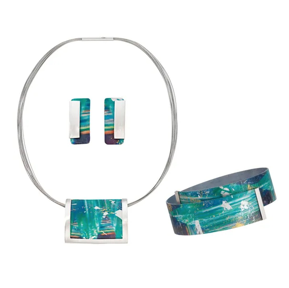 Artistic jewelry set &quot;Moon River&quot;, Kreuchauff design, stainless steel + 925 sterling silver