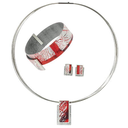 Kunstfertiges Schmuckset "Rouge", Kreuchauff-Design, Edelstahl + 925er-Sterlingsilber