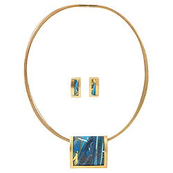 Kunstfertiges Schmuckset „Magic Blue“, Kreuchauff-Design, Edelstahl + 925er-Sterlingsilber
