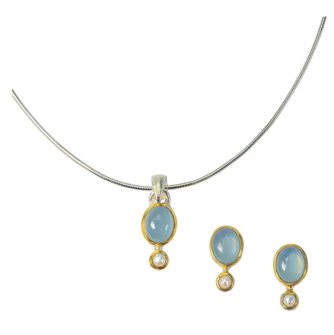 Parure de bijoux Estelle, aigue-marine + perles d&#39;eau douce + argent sterling 925