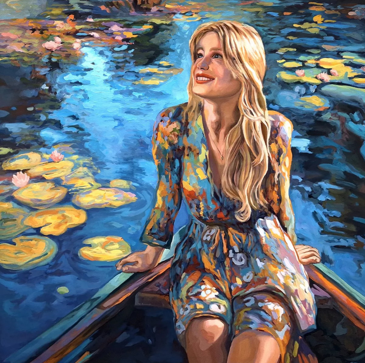 Peinture à l&#39;huile « Voyage parmi les nénuphars au coucher du soleil » (2025) de Gabriel-Cristian Matei