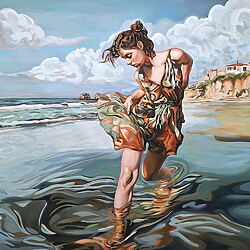 Oil painting &quot;Running from Myself&quot; (2025) by Gabriel-Cristian Matei