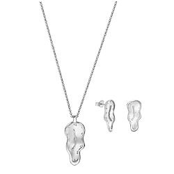 Handgefertigtes Schmuckset "Die Beständigkeit der Erinnerung" nach Salvador Dalí, Silber platinbeschichtet