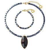 2-teiliges Schmuckset "Desdemona", Muranoglas + Messing vergoldet, von Petra Waszak 2-teiliges Schmuckset "Desdemona", Muranoglas + Messing vergoldet, von Petra Waszak
