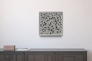 Popart-meesterwerk "Untitled, April" (1985) van Keith Haring, reproductie op papier