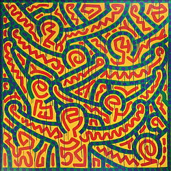 Pop Art "Untitled 1989" von Keith Haring, Reproduktion auf Papier