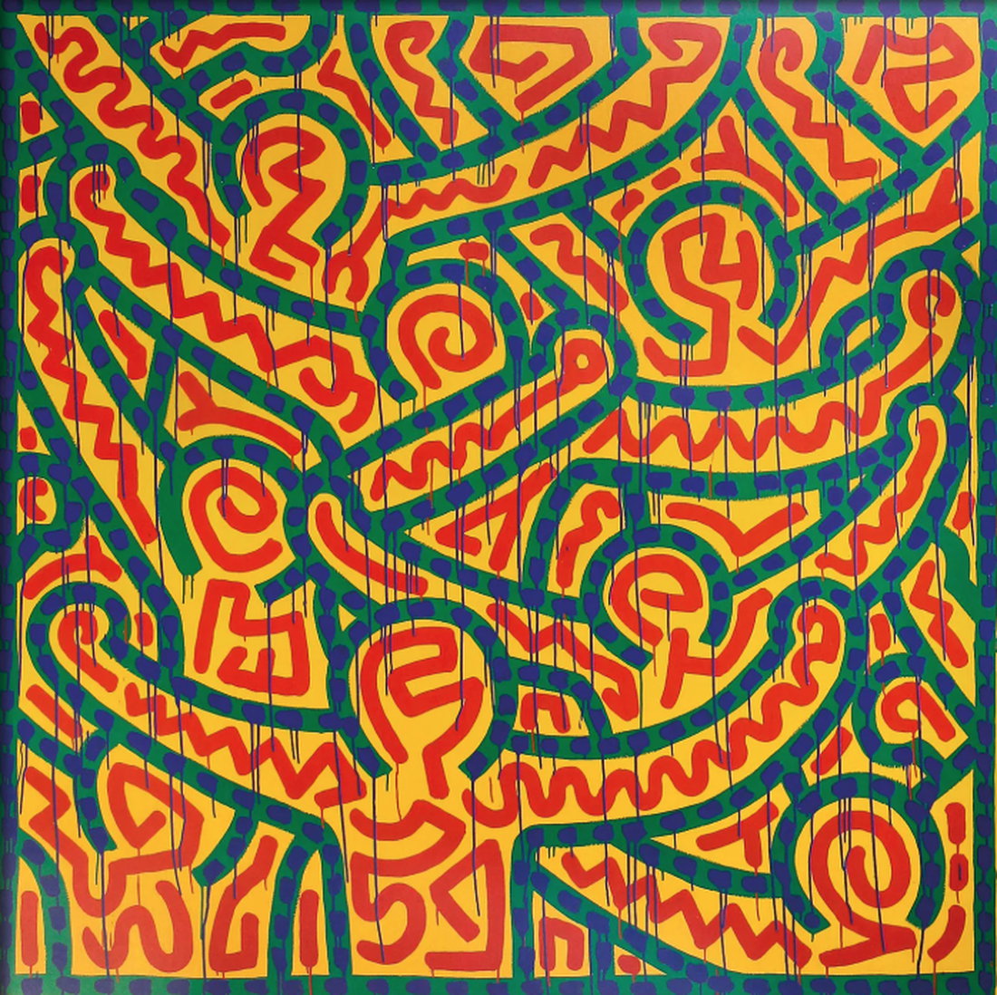 Pop Art "Untitled 1989" von Keith Haring, Reproduktion auf Papier