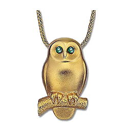 Vergoldetes Collier "Smaragd-Eule" von Christiane Wendt