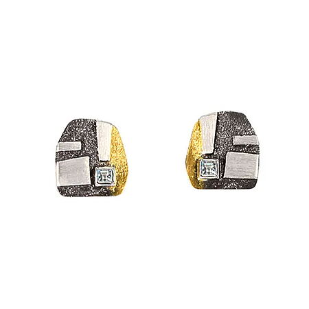 Ohrstecker "Freia" aus 925er-Sterlingsilber, teilvergoldet und -oxidiert + Topaz