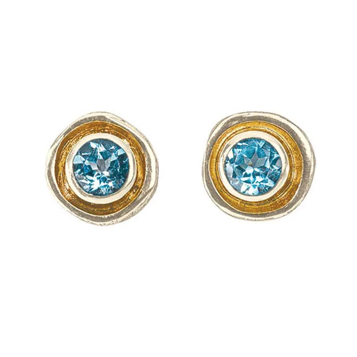 Orecchini a bottone &quot;Laki&quot; in argento sterling 925 (parzialmente placcati in oro) + topazio