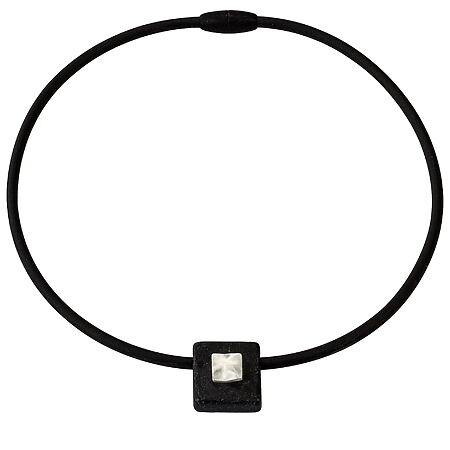 Collier "Square" aus 925er-Sterlingsilber + schwarzem Kieselstein
