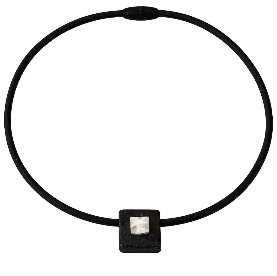 Collier "Square" aus 925er-Sterlingsilber + schwarzem Kieselstein