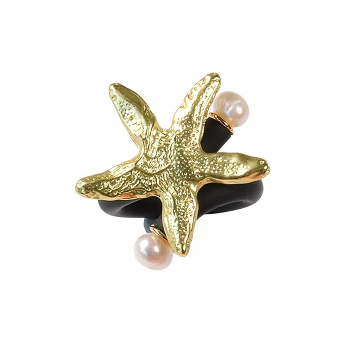 Kunstfertiger Perlenring "Talia" von Anna Mütz, Messing (vergoldet)