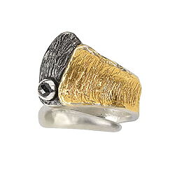 Größenverstellbarer Diamantring "Seley" aus 925er-Sterlingsilber, teilvergoldet und -oxidiert