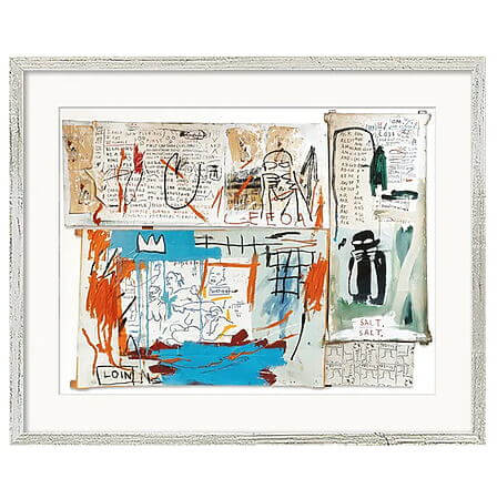 "Piscine Versus the Best Hotels" (1982) von Jean Michel Basquiat, Reproduktion auf Karton